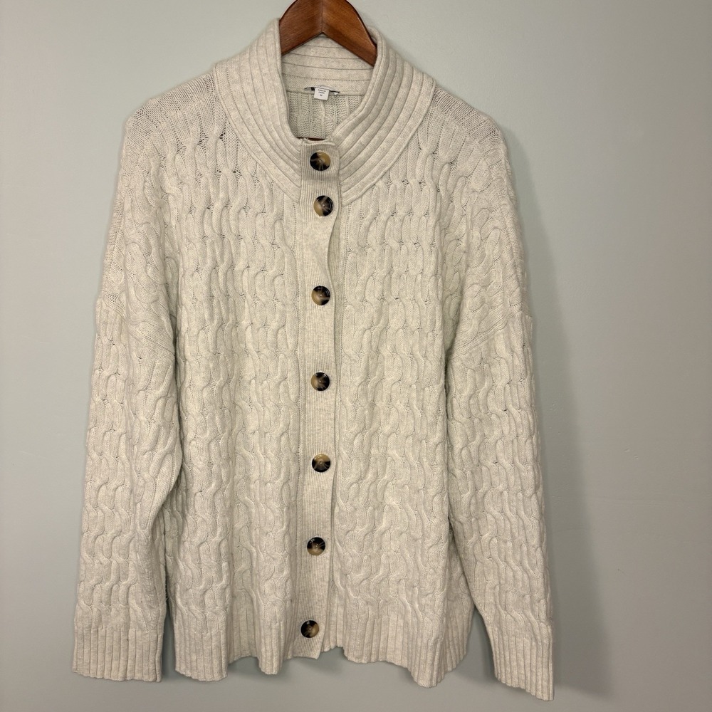 J. Jill High Ribbed Mock Neck Textured Knit Cardigan Sweater Ivory Beige Size 2x